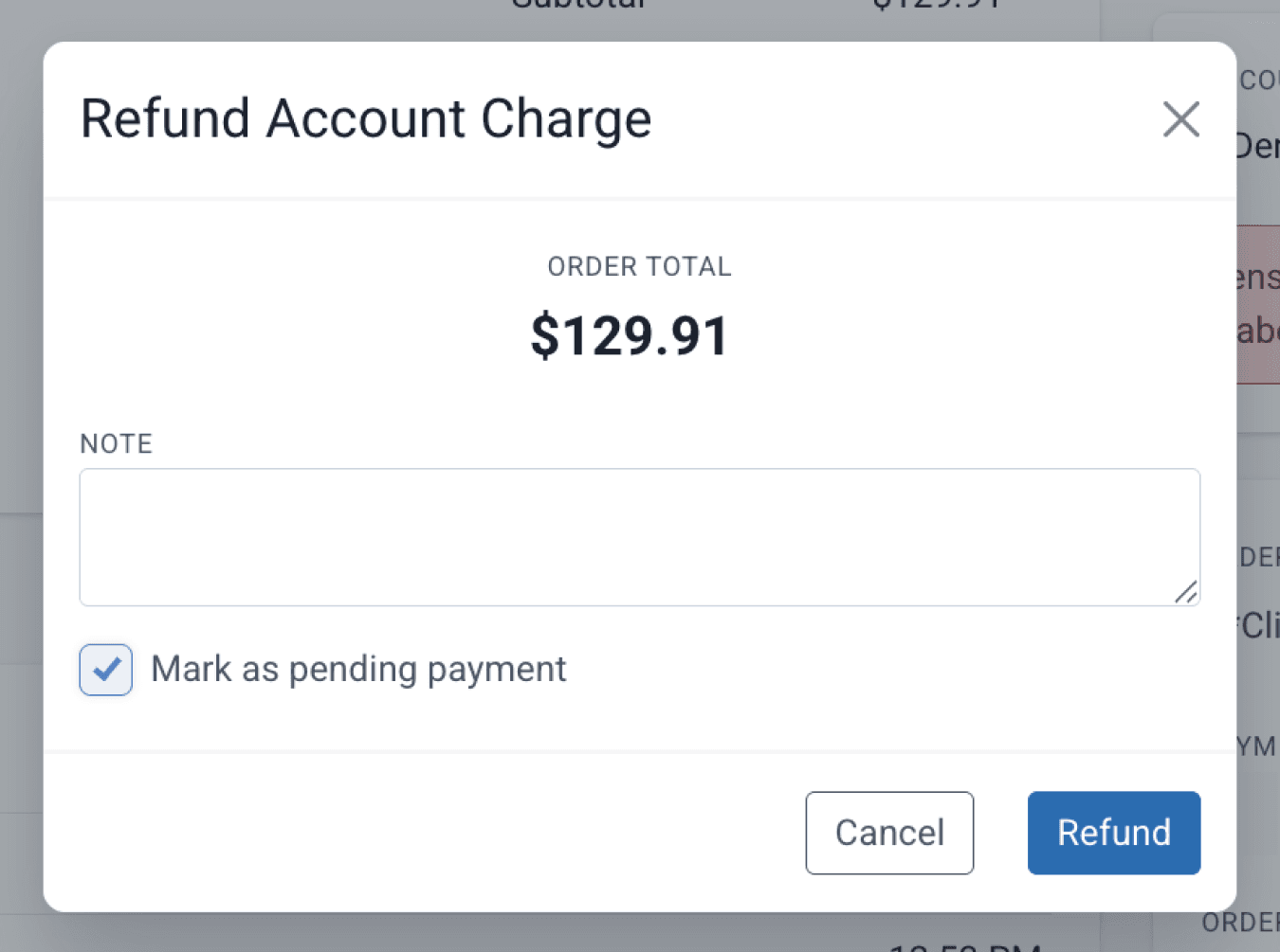 refund account mark as pending