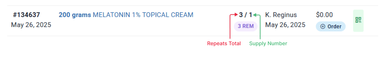 Repeats are displayed in numerical value.