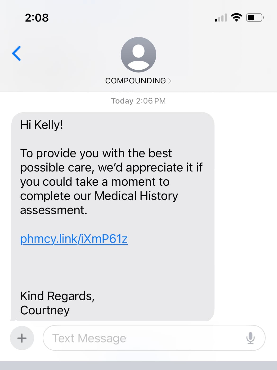 Customer receiving risk assessment survey request via SMS point of view