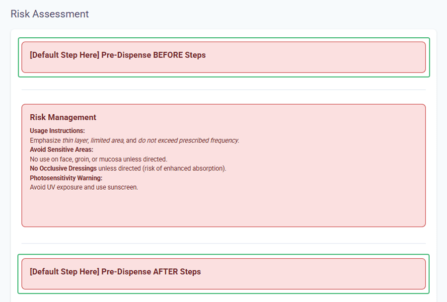 Risk assessment with formulation steps