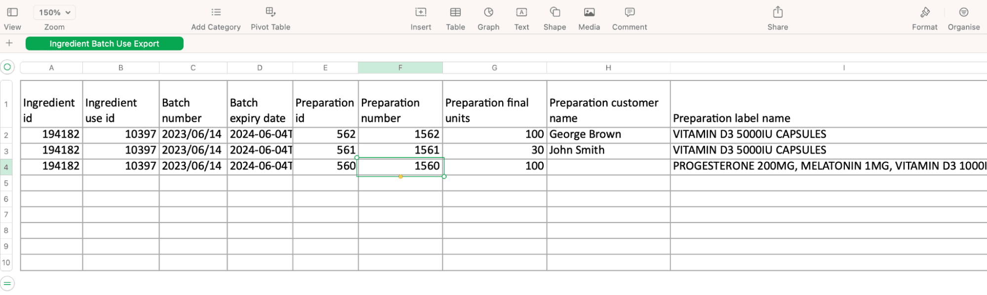Export the usage history