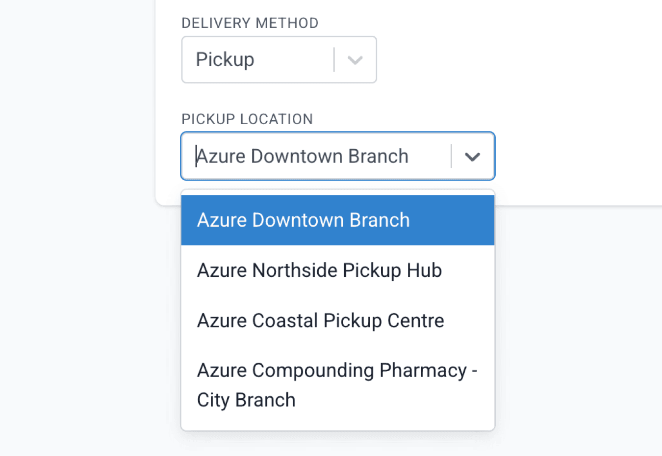 select pickup location on order page