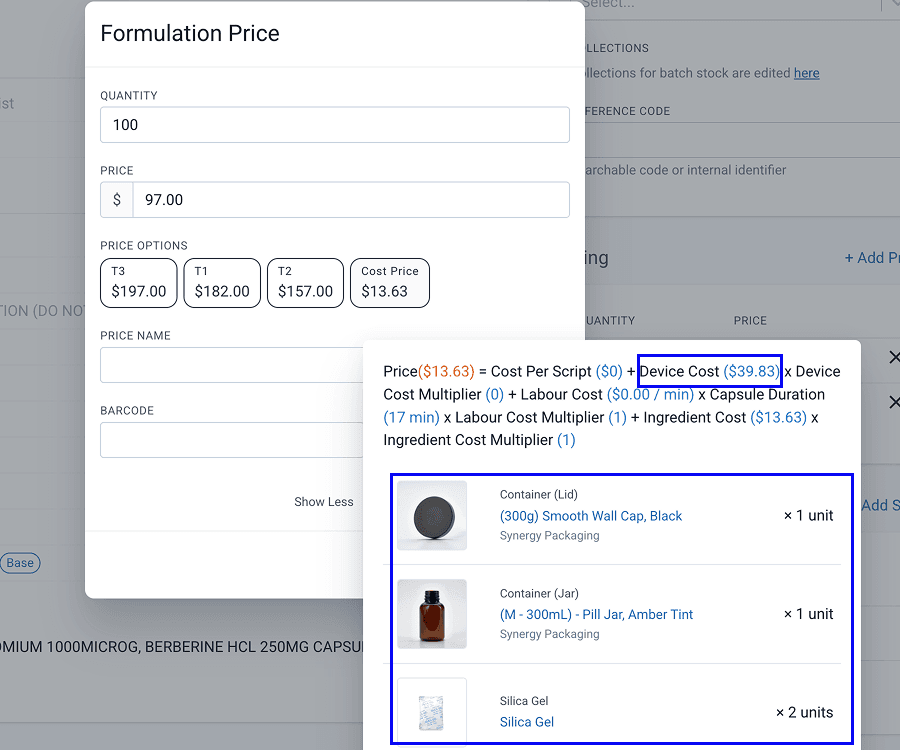 Highlighted device cost with added devices