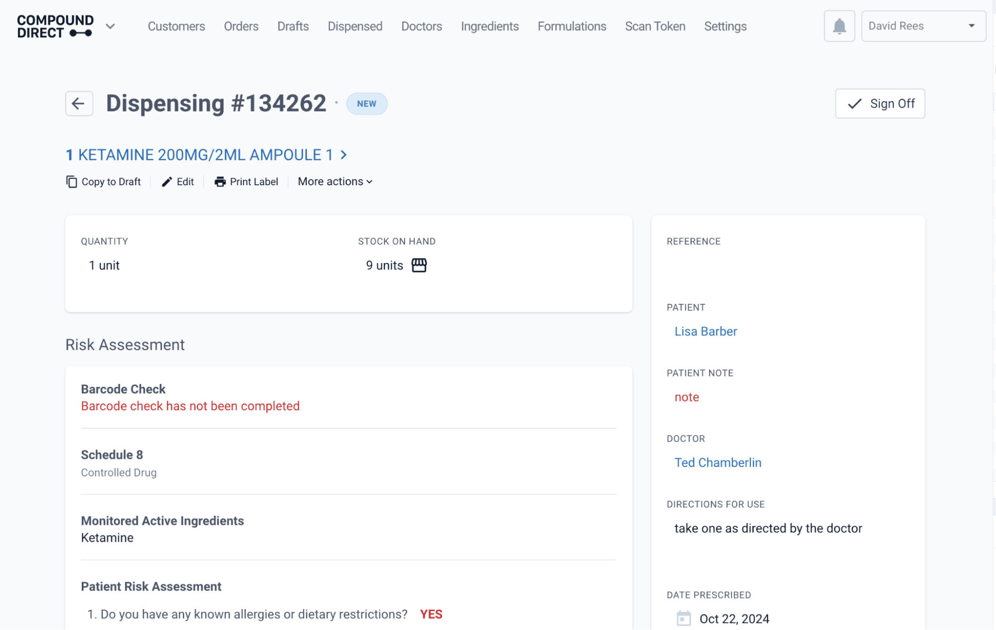 Dispensing #134262 page