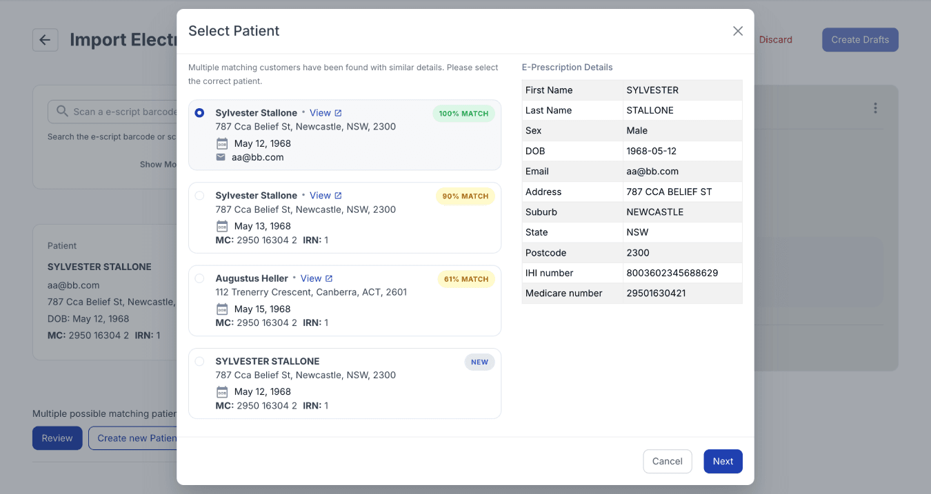 review matching patient records