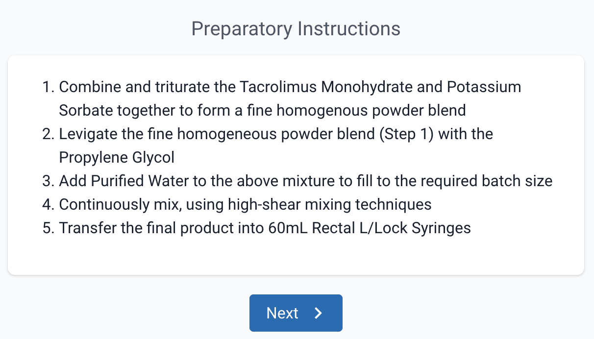 Preparation information step