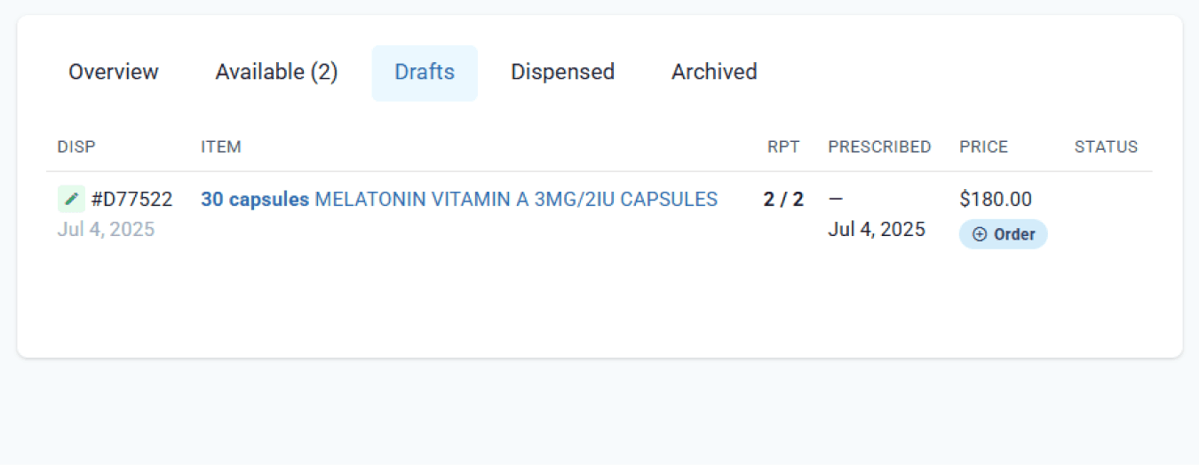 drafts tab, one draft