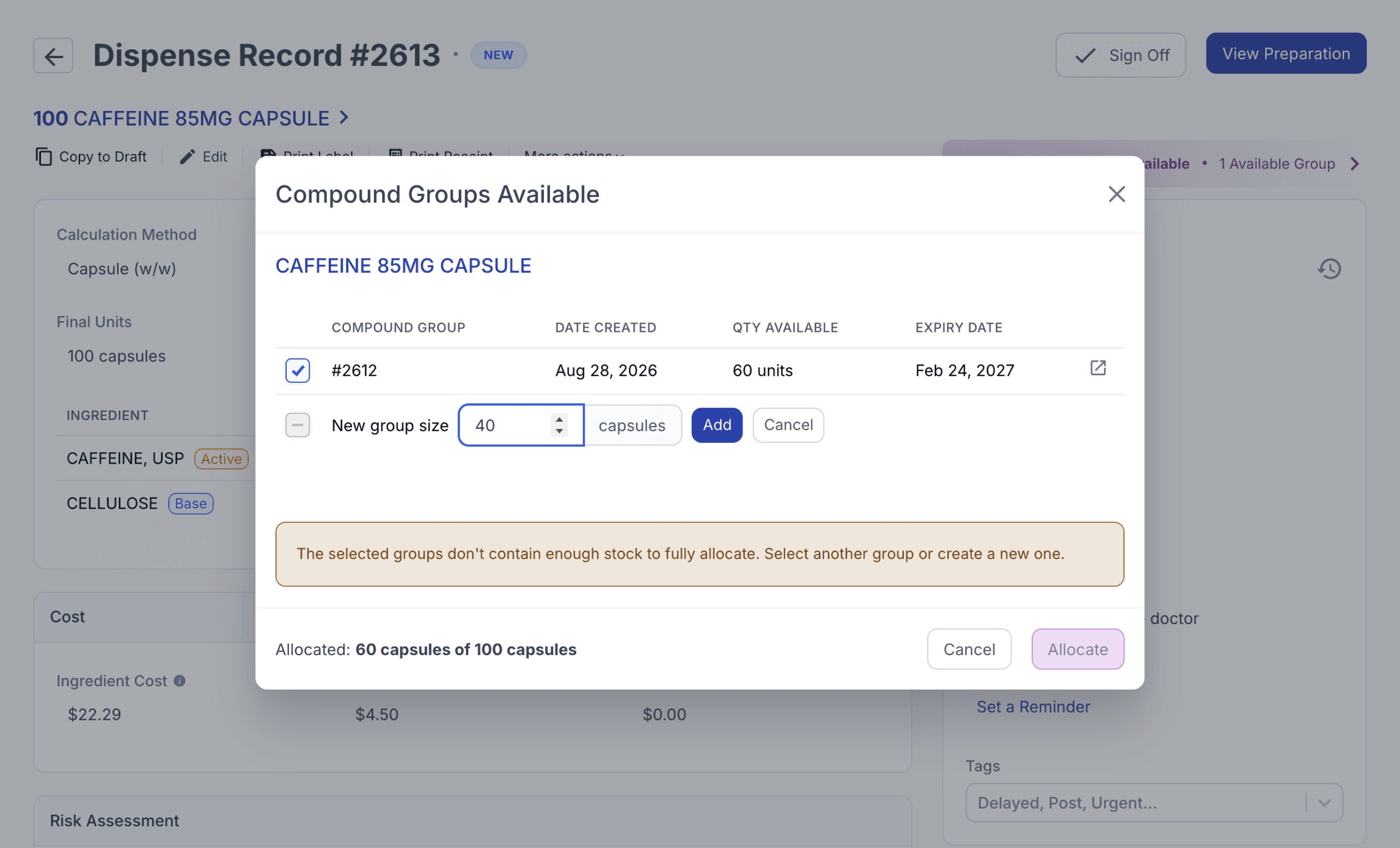 create custom size group compounding