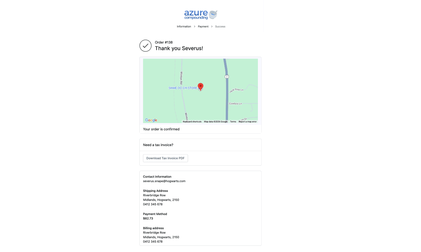 order checkout confirmation