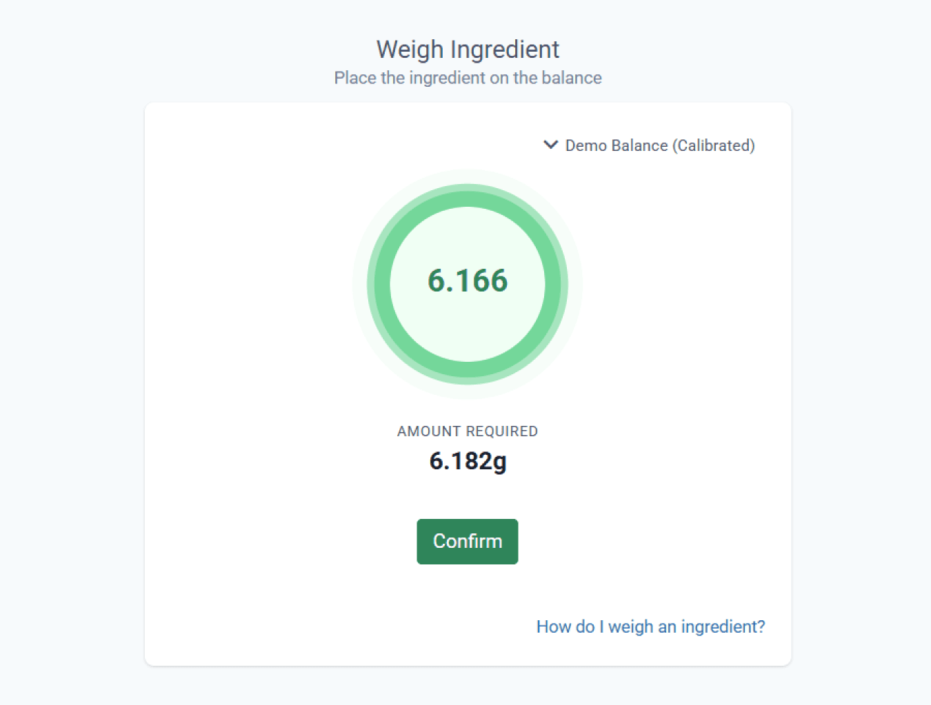 Weigh ingredient using demo balance
