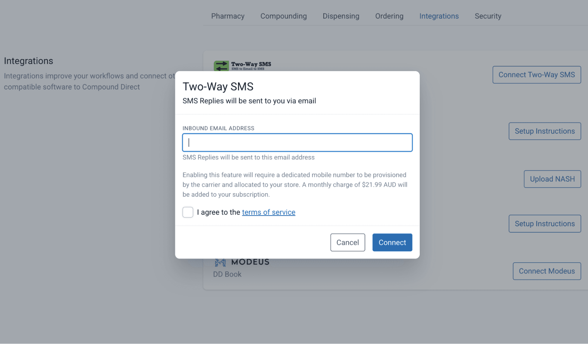 Two-way SMS modal in your workspace page