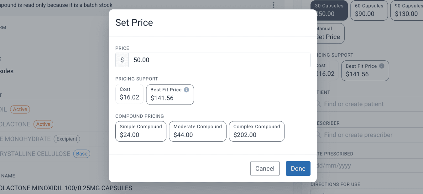 Set price modal