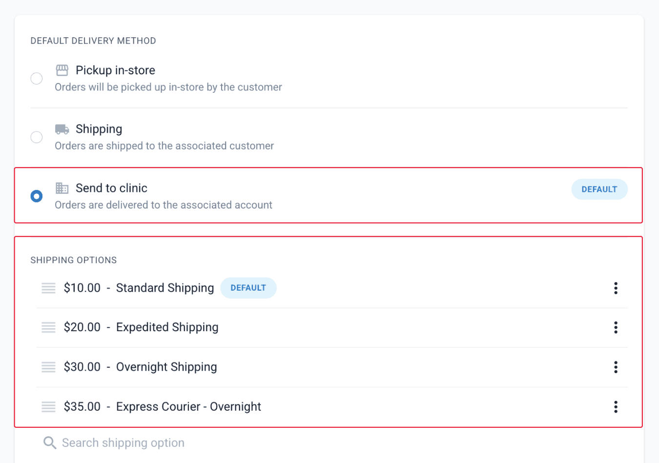 Select Send to clinic as the default delivery method
