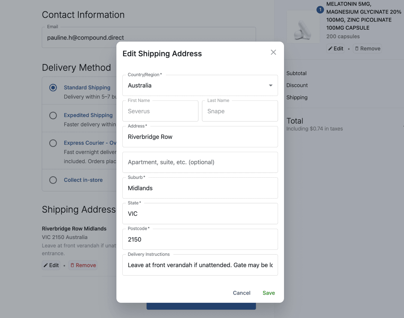 customer checkout edit