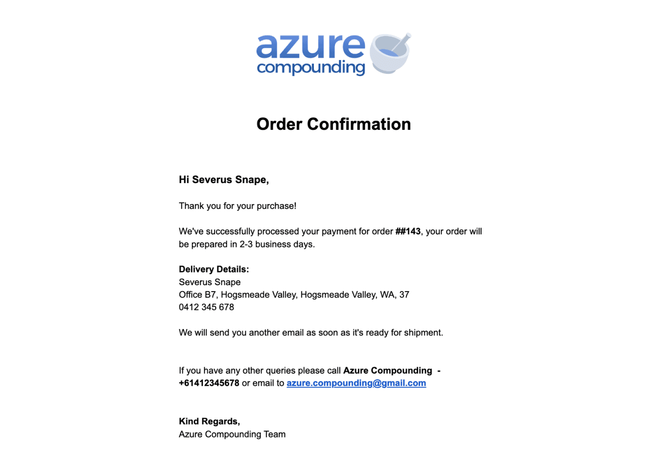 order confirmation