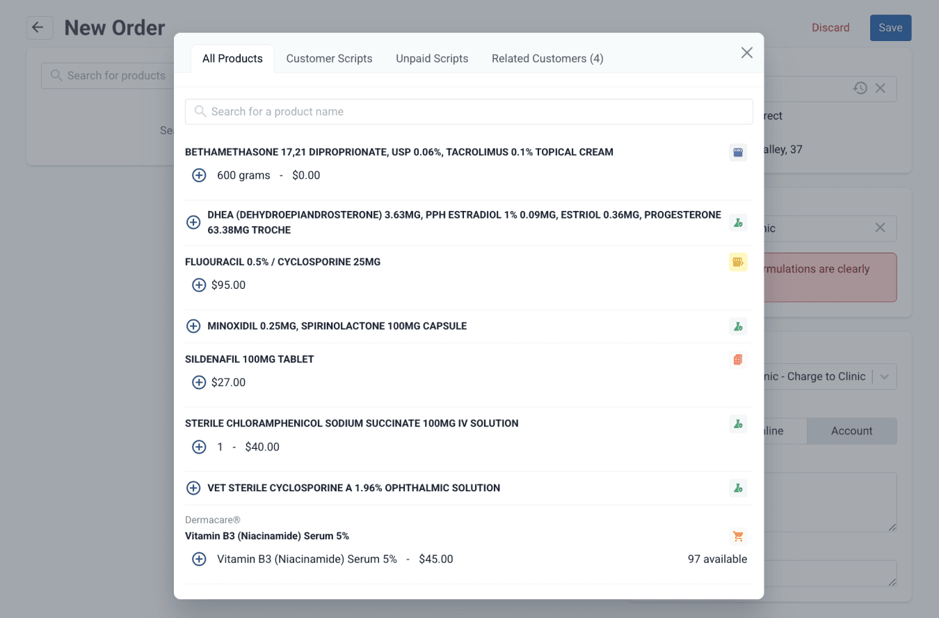 search product on tabs