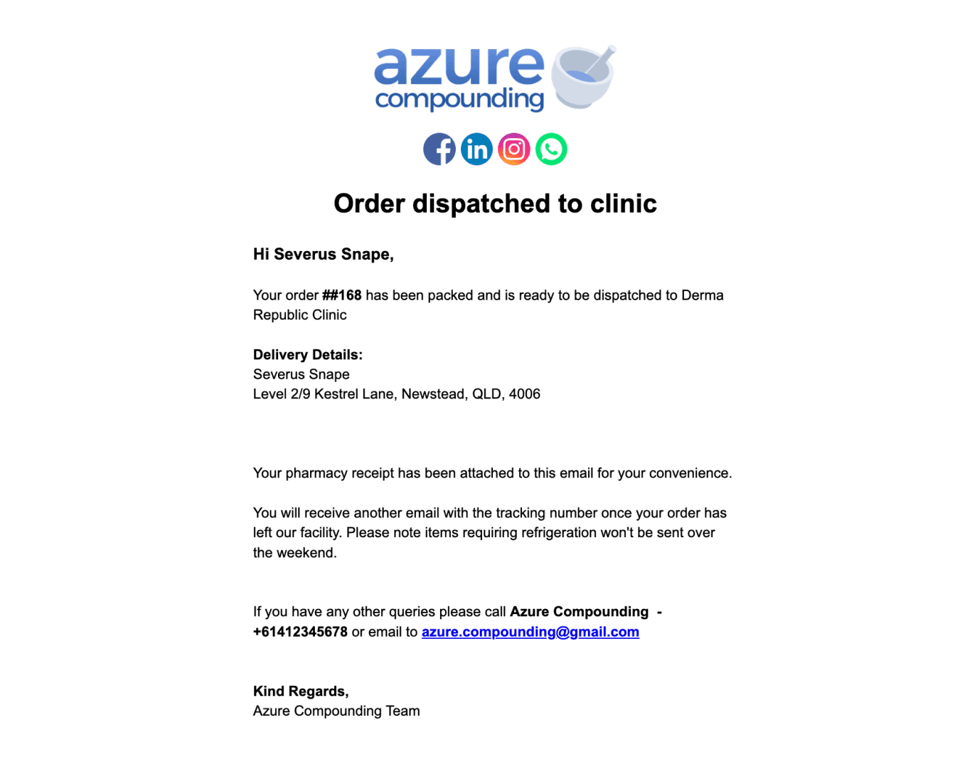 order fulfiled email template