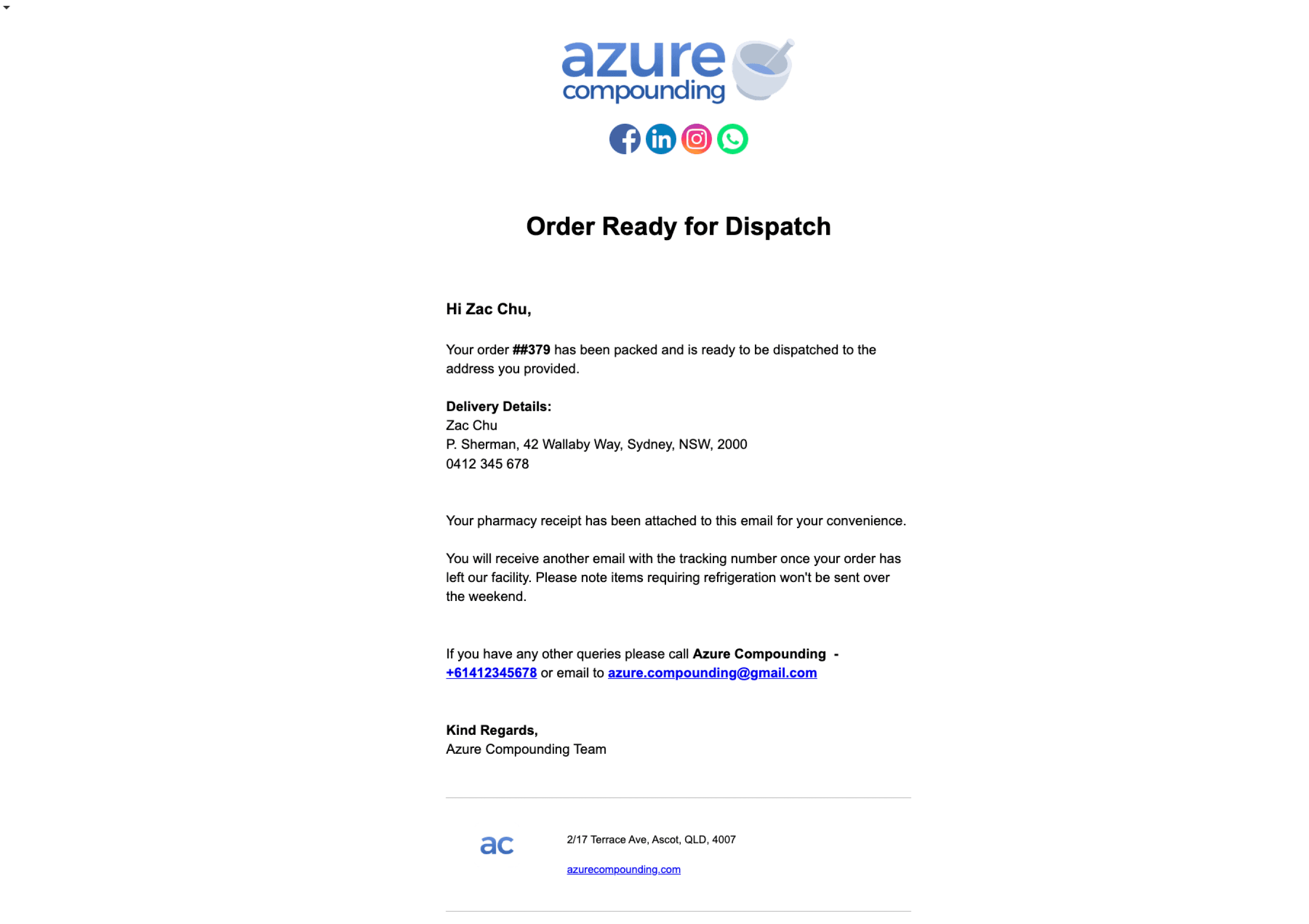 order fulfiled email template