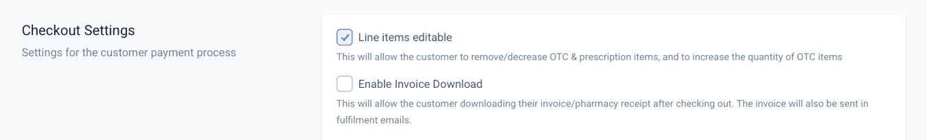 Checkout settings will appear when the notification setting is enabled