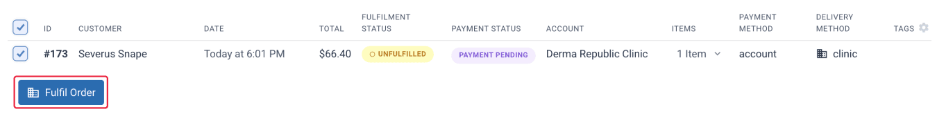order dashboard