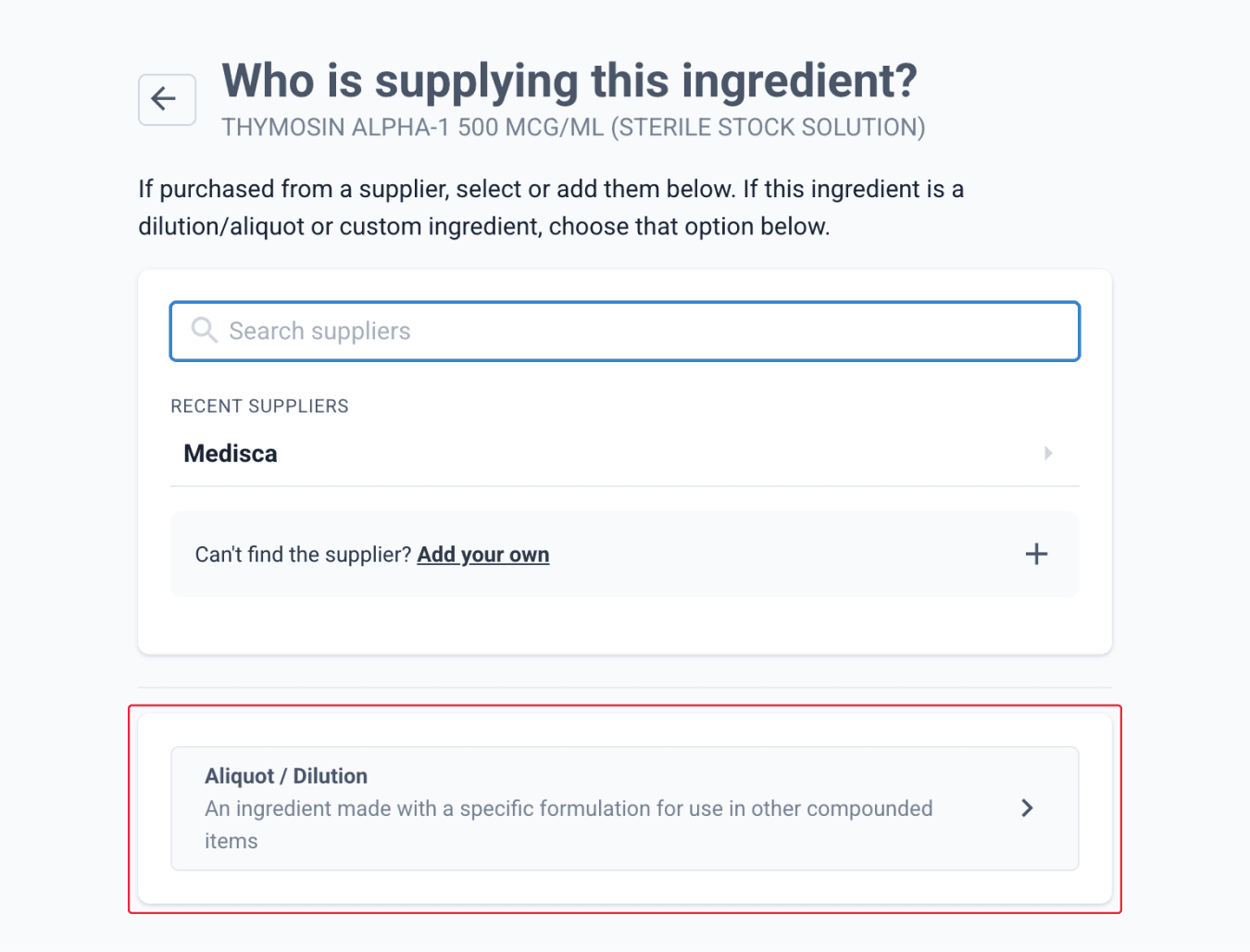 Add as aliquot & dilution