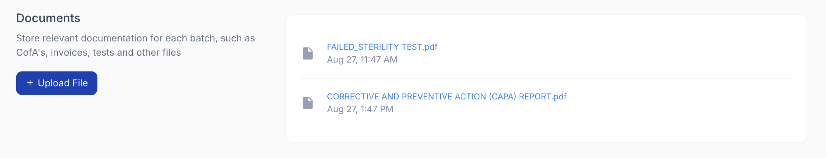 failed sterility test and CAPA documents
