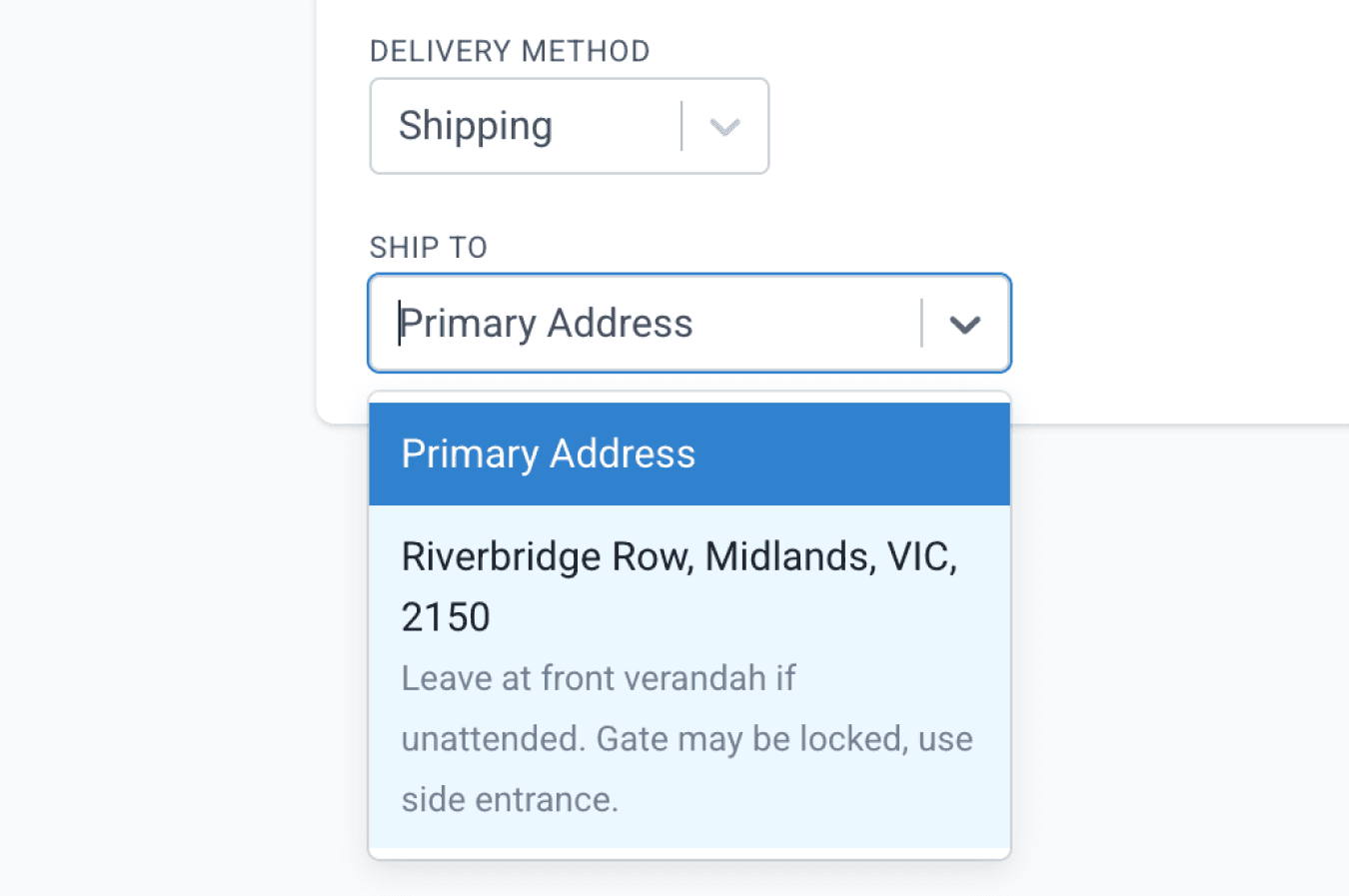 select a shipping address