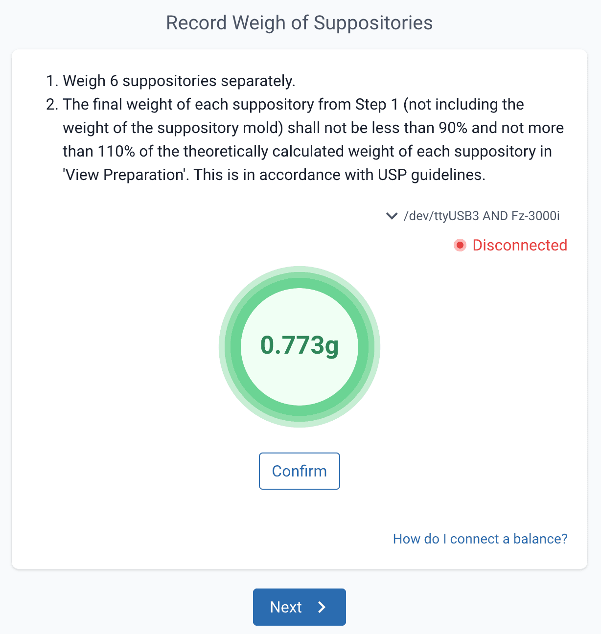 Preparation checklist weigh step