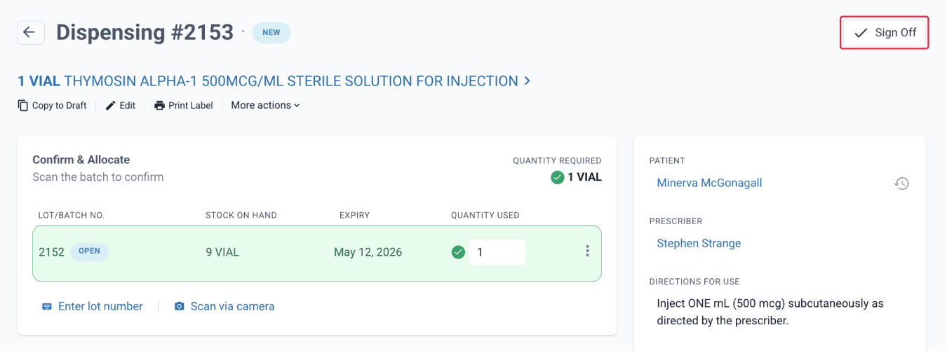 allocate on dispensed page