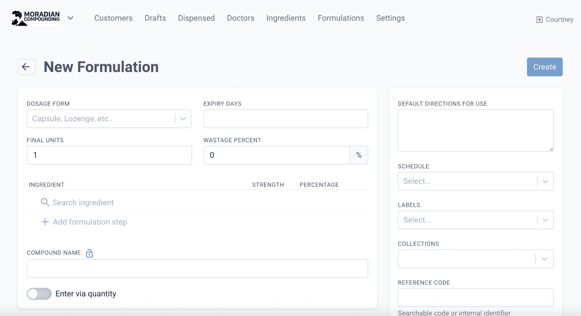 New formulation page