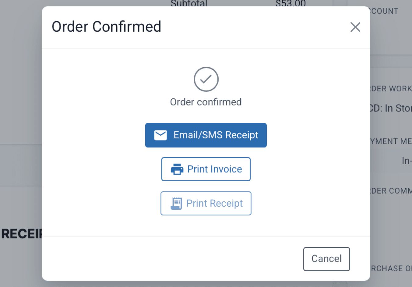 email/sms receipt